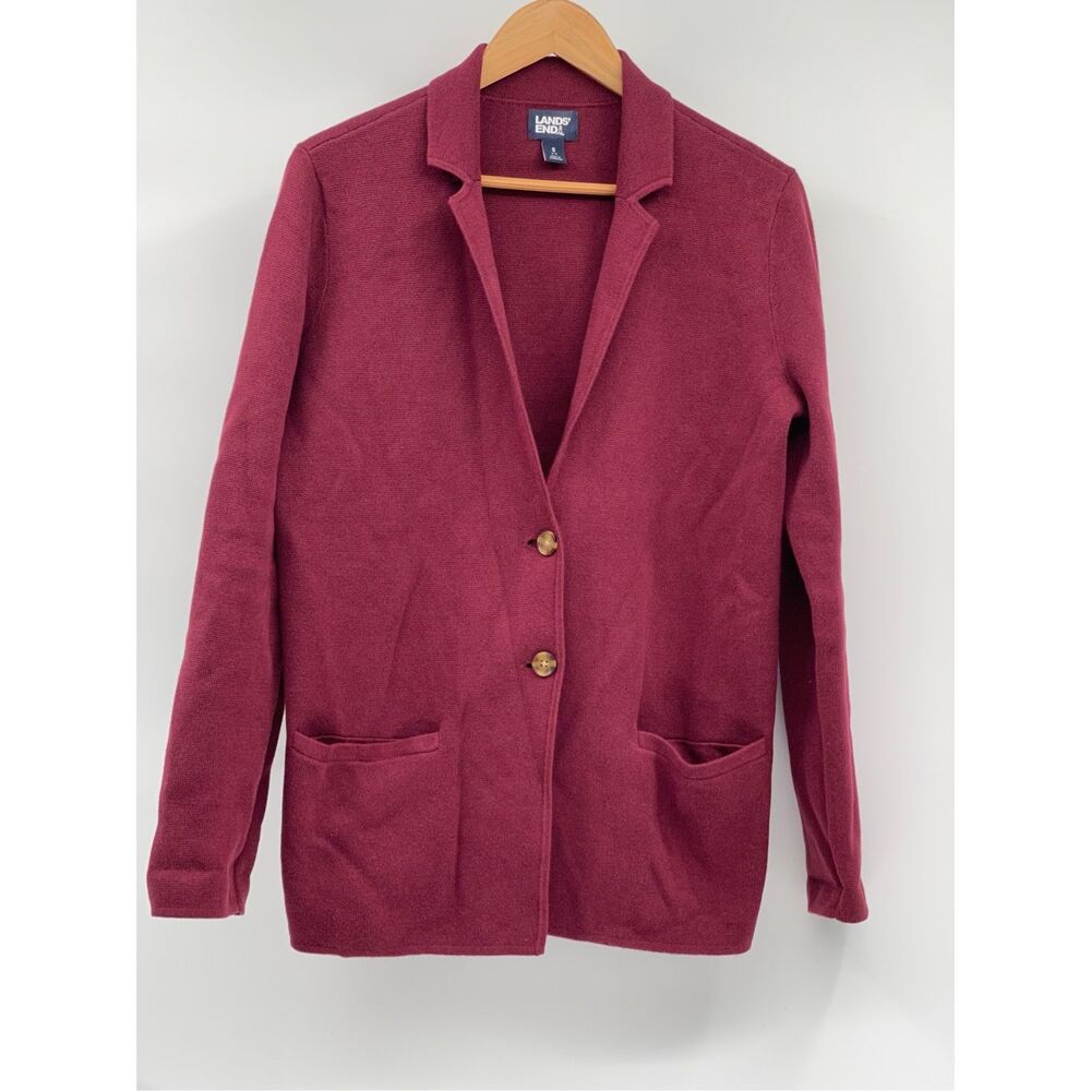 Land's End Sweater Blazer Women Small Red Maroon Long Sleeve Cardigan Pockets